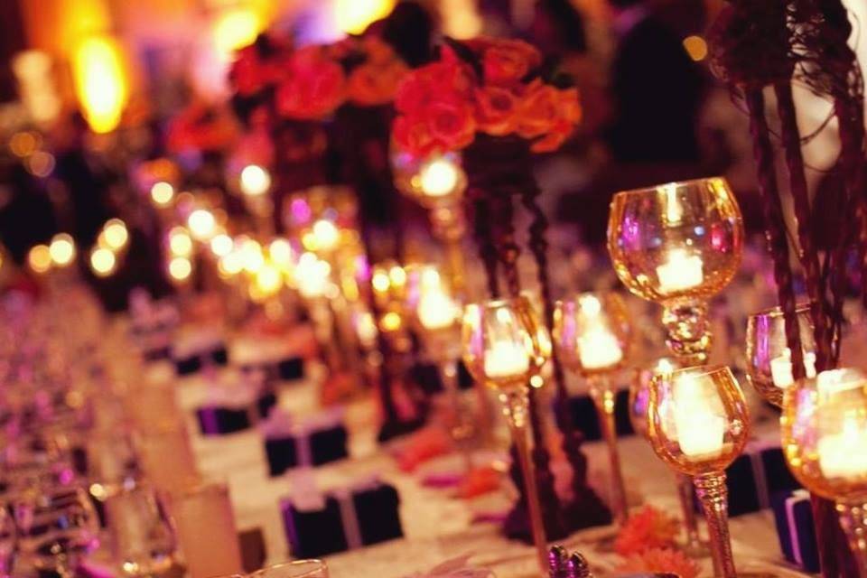 Table setup with candle centerpiece