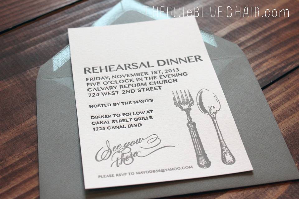 custom letterpress rehearsal dinner invitations