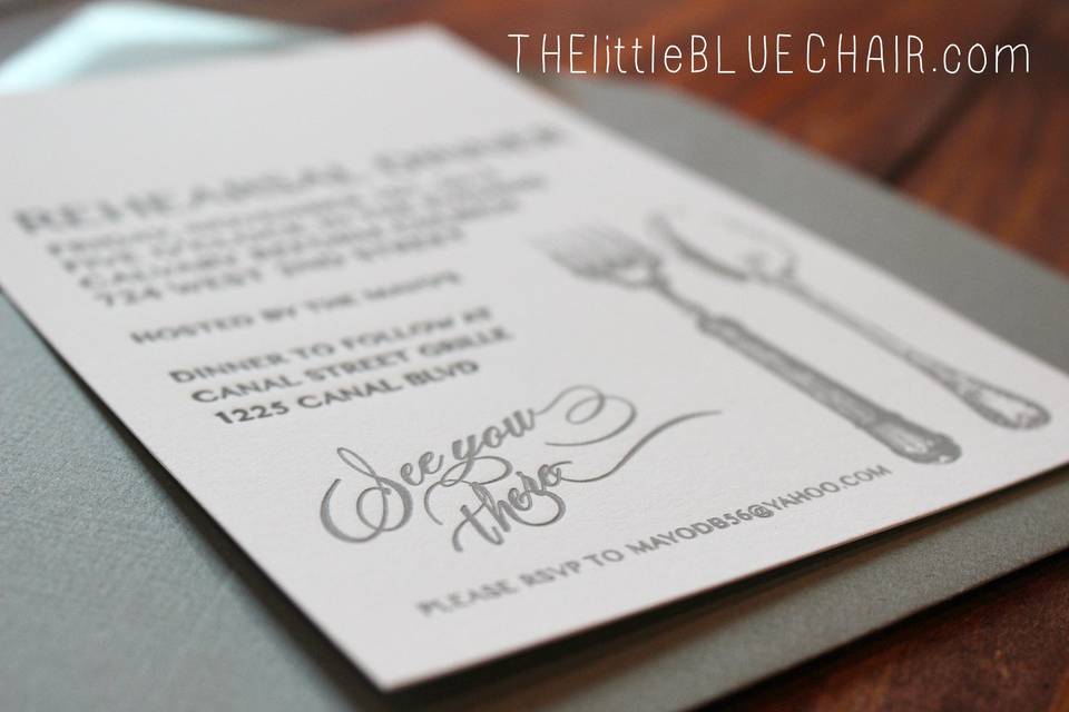 custom letterpress rehearsal dinner invitations