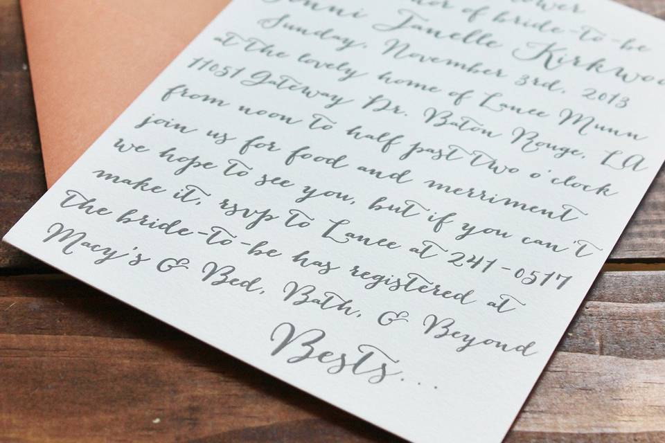 custom letterpress bridal shower invitations