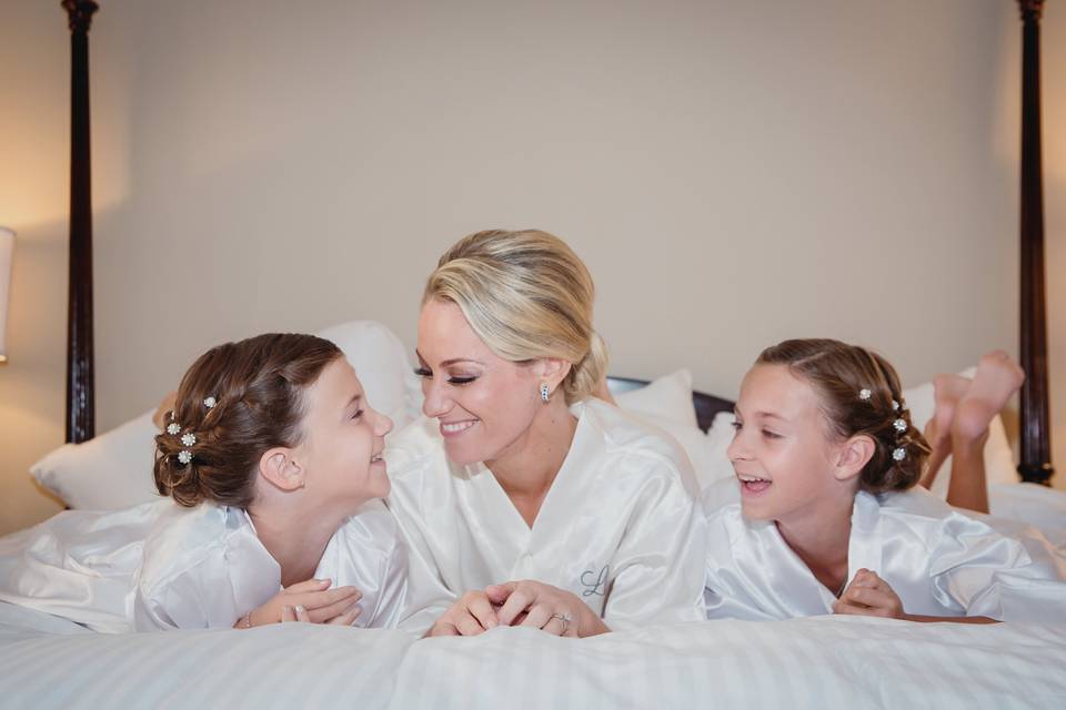 Bride with flower girls