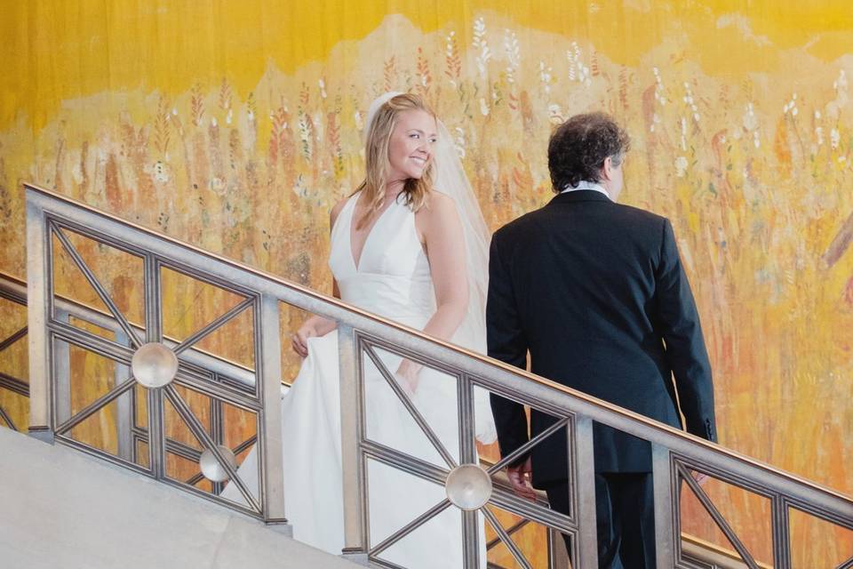 Art museum bride and groom