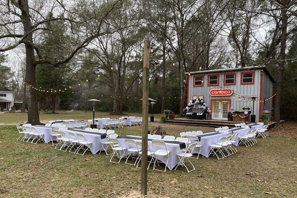 Outdoor wedding reception area