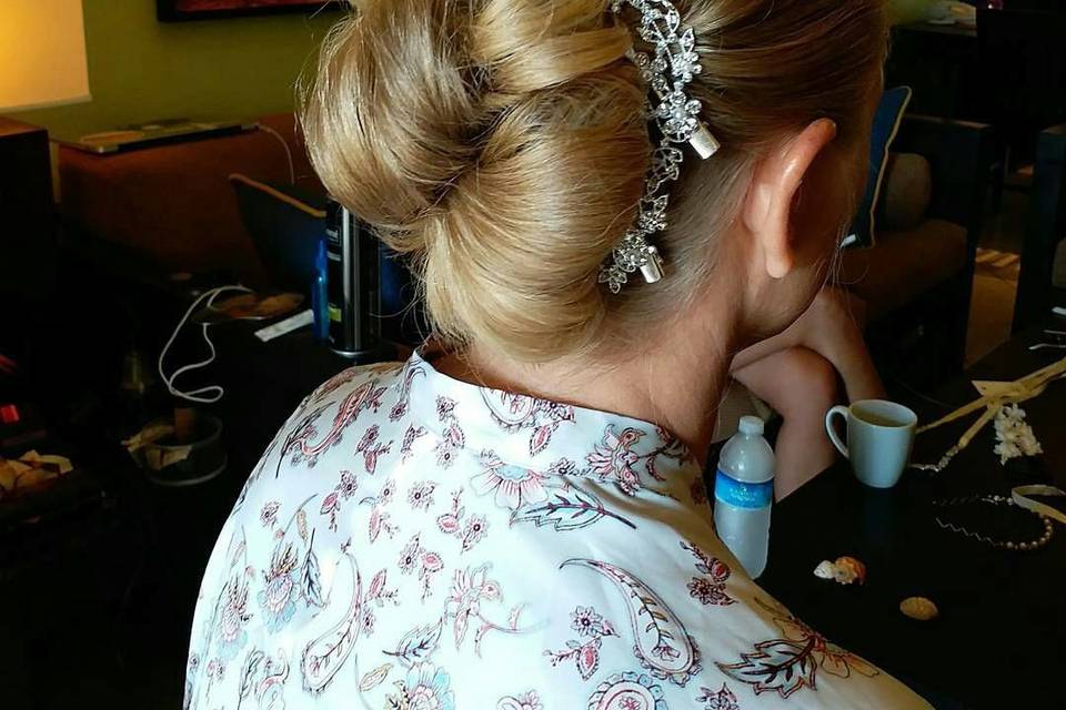 Low bun with hair ornament