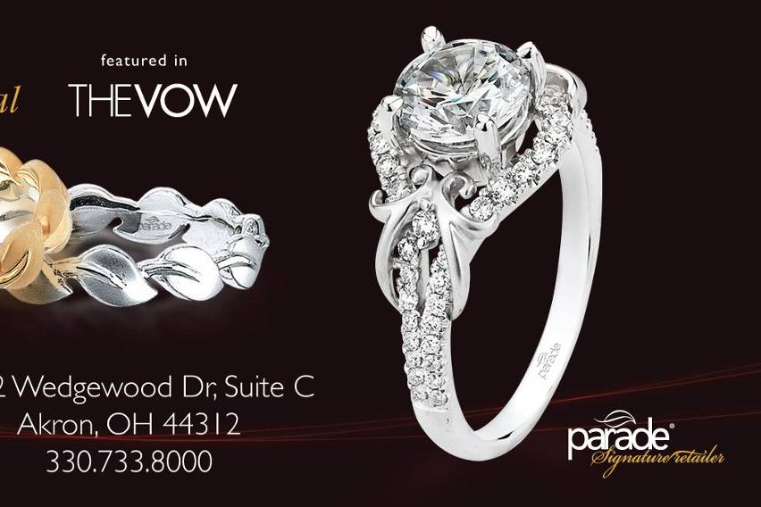Taylor Made Jewelry carries a wonderful array of engagement rings , bands and mens wedding bands. Such as the beautiful engagement ring seen in the vow and the intriquet leaf design rings (shown).