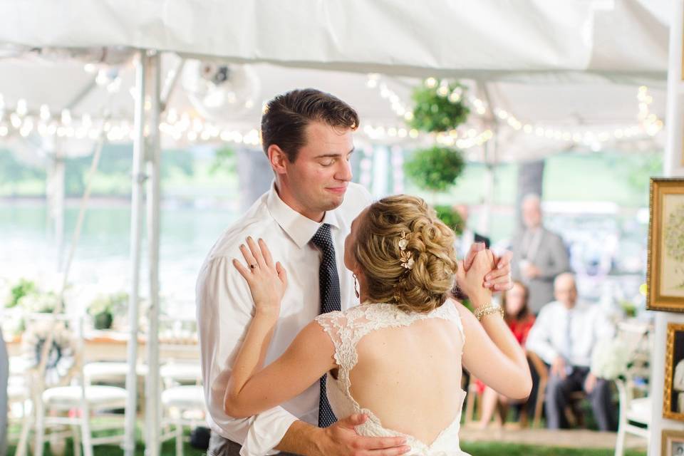 Dancing bride and groom