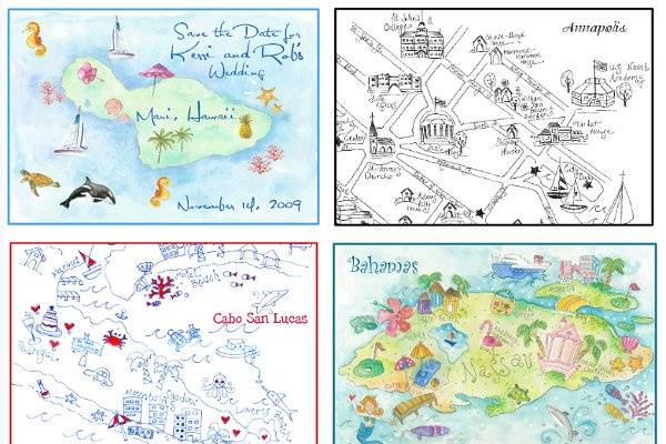 Hand Drawn Maps that are customized and illustrated for your wedding or destination wedding.