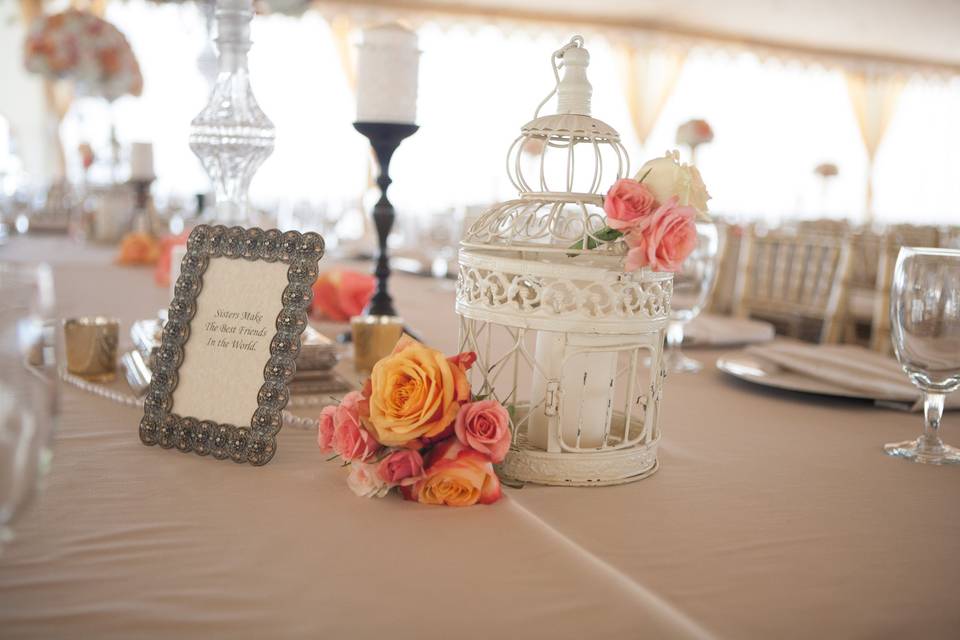 Table setting with floral centerpiece