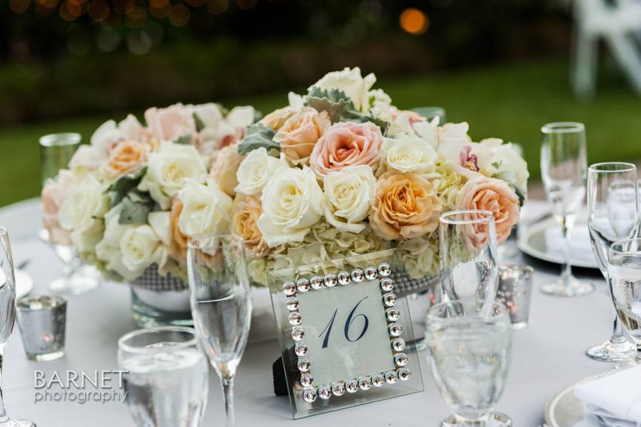 Table setting with floral centerpiece