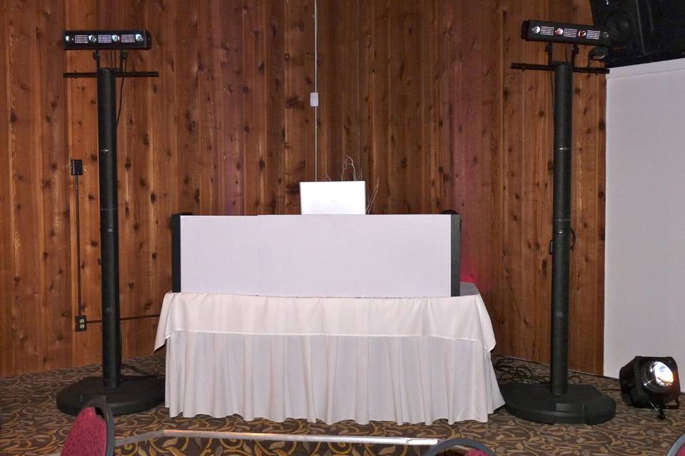 DJ station with white linen