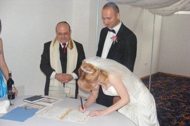 Bride signing