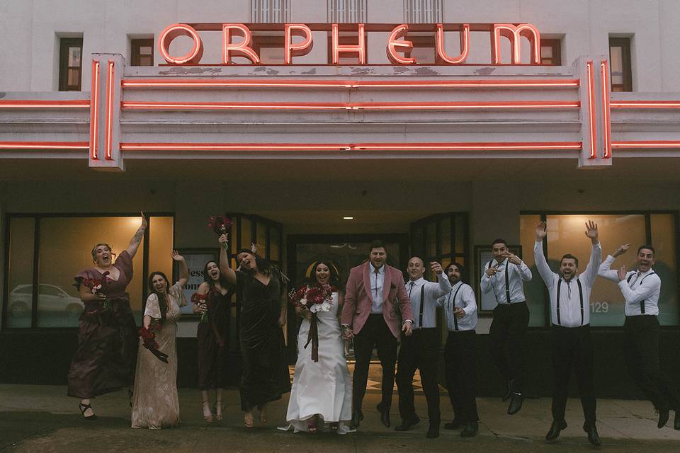 Wedding party outside Orpheum