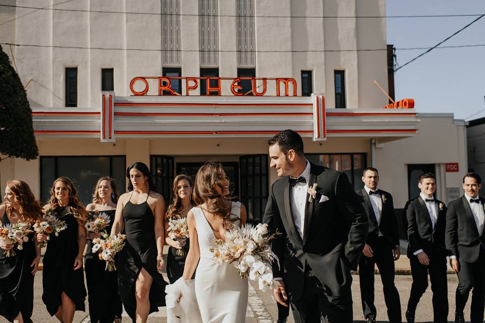 Bridal party outside Orpheum