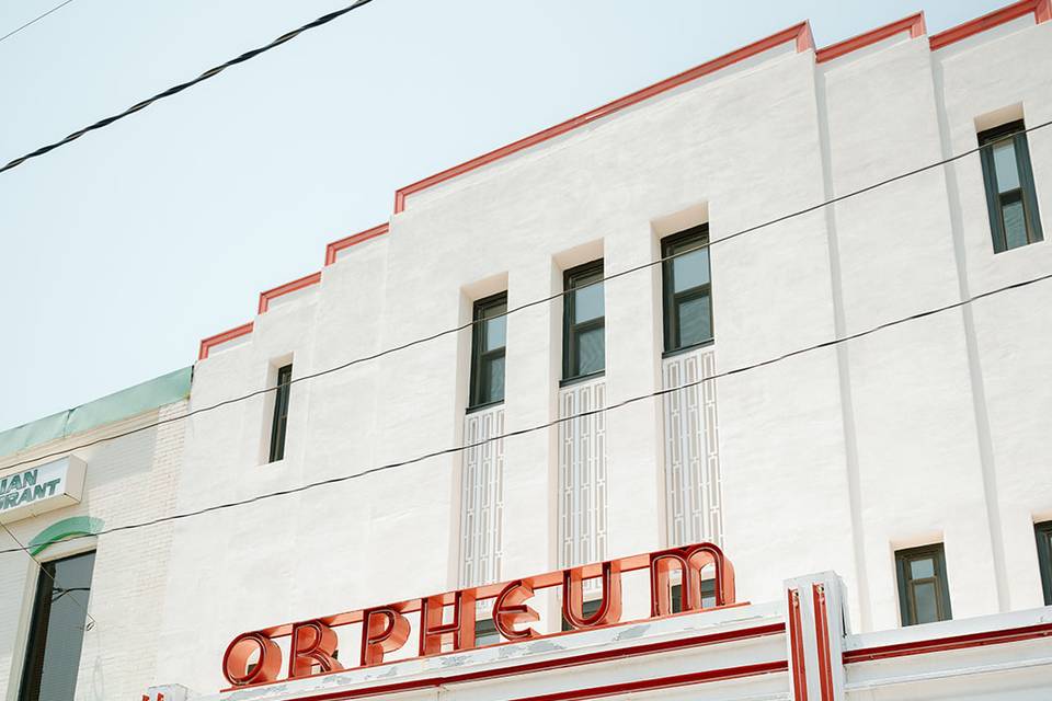 Exterior Orpheum neon sign