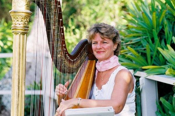 Celia Canty, Harpist, preparing for Four Seasons Resort Maui Wedding Ceremony