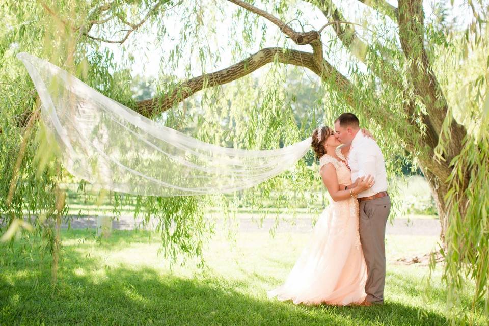 Newlyweds kissing