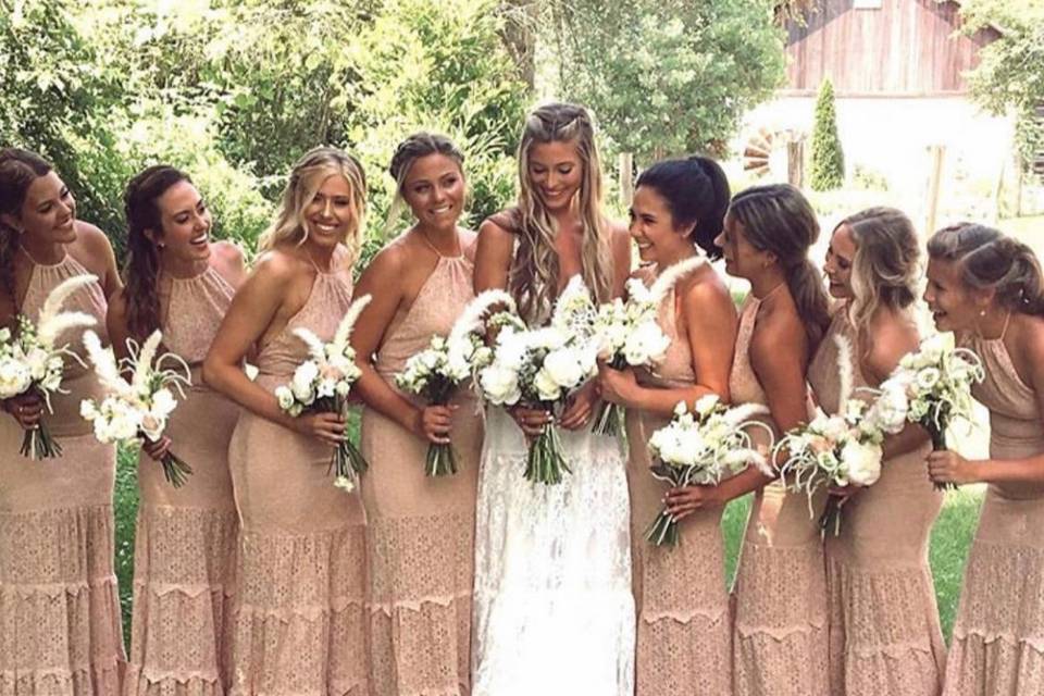 Diamond lace halter bridesmaids' gown