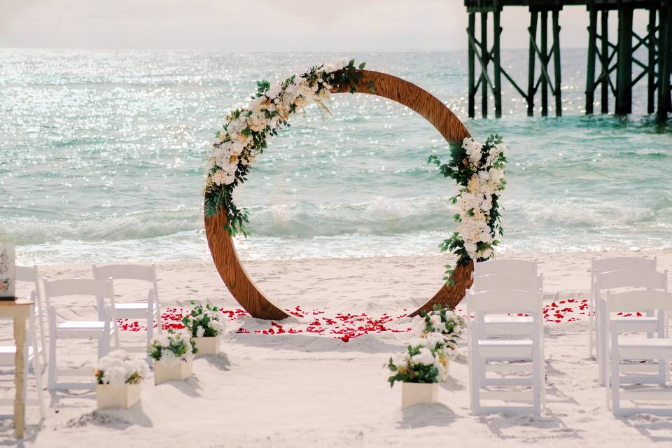 Moon gate arbor beach wedding