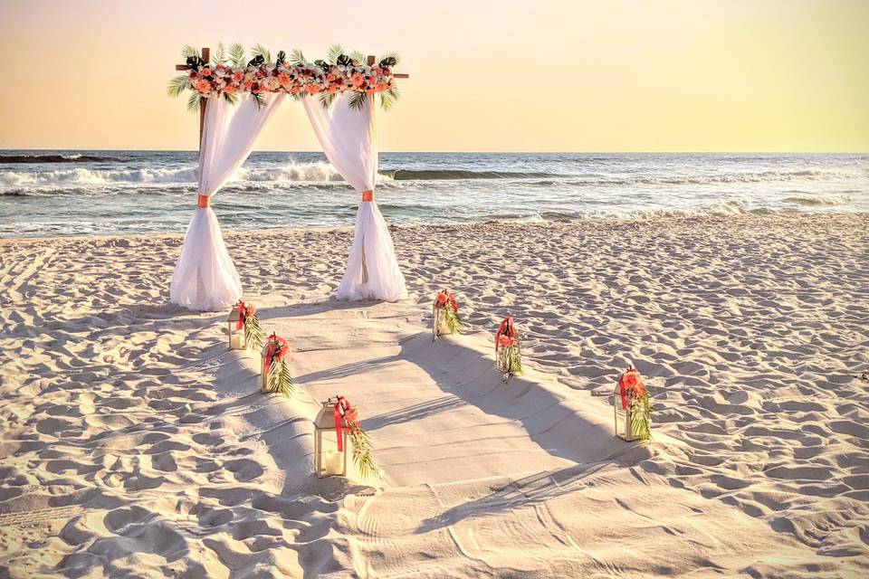 Sunset beach wedding ceremony