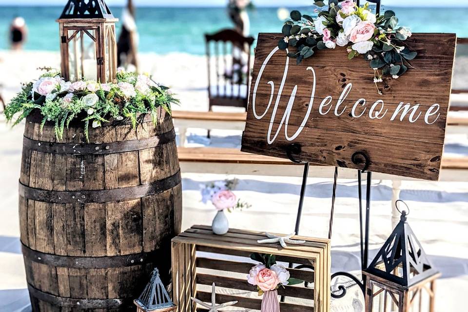 Ceremony welcome sign & decor