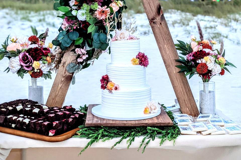 Wedding cake with cake arbor