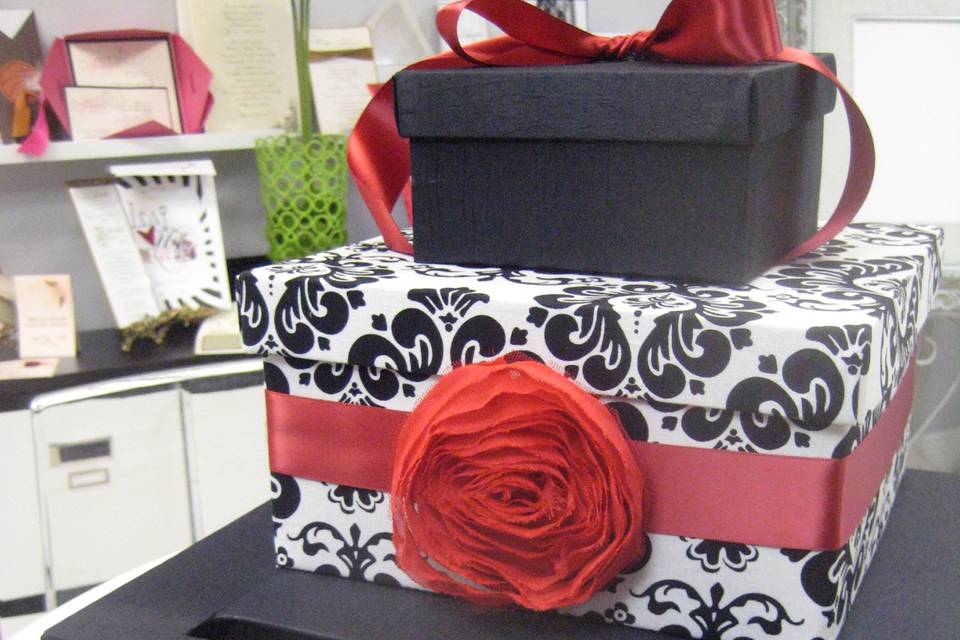 Custom 3-tier Card Box with embellished with large fabric flower