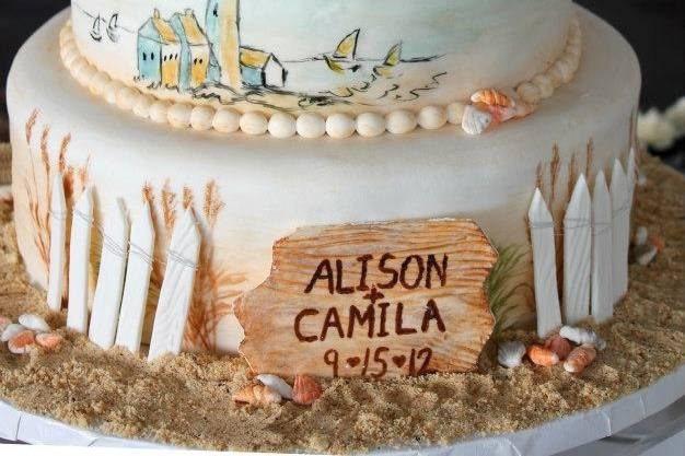 Hand Painted Cake to match Invitations with a handmade keepsake Cake Topper