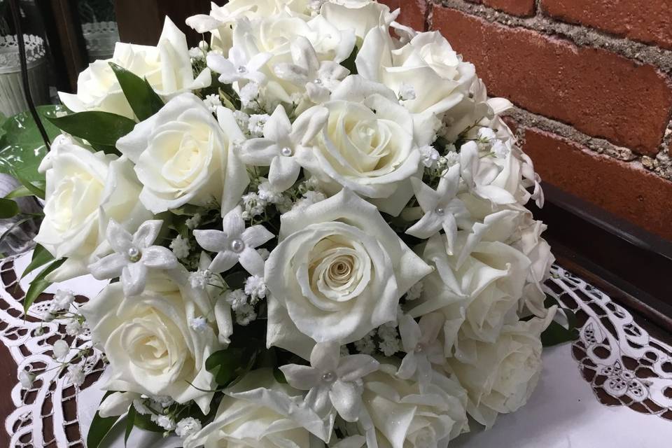 Round White Rose Bride Bouquet