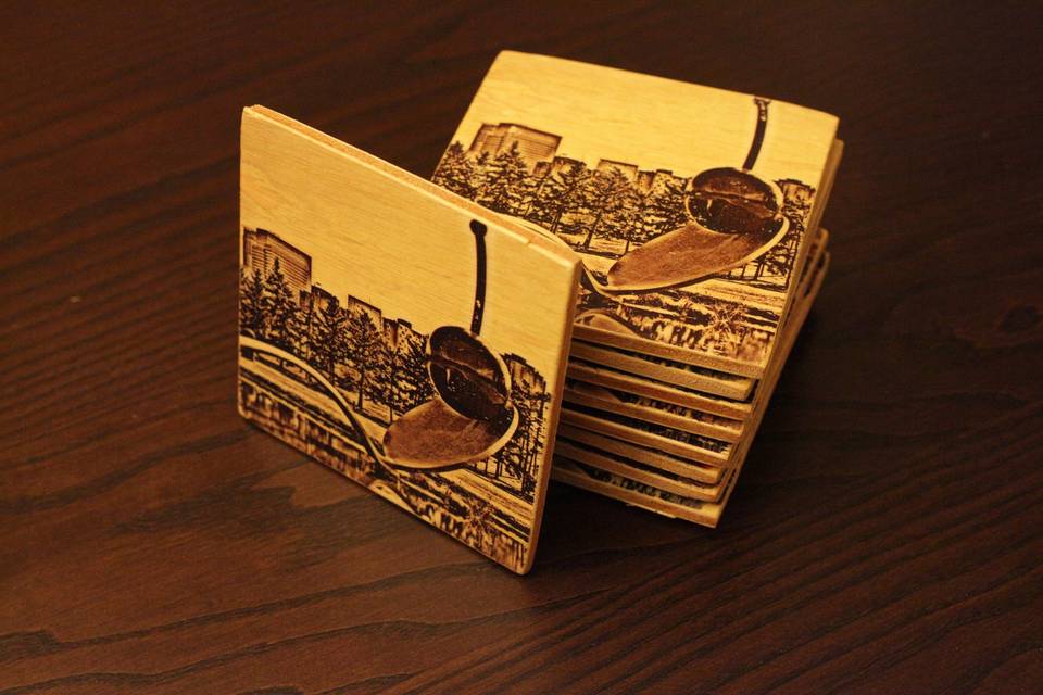 Coasters can be customized with any photo.  They make great groomsmen gifts, wedding favors, or custom tabletop decor.