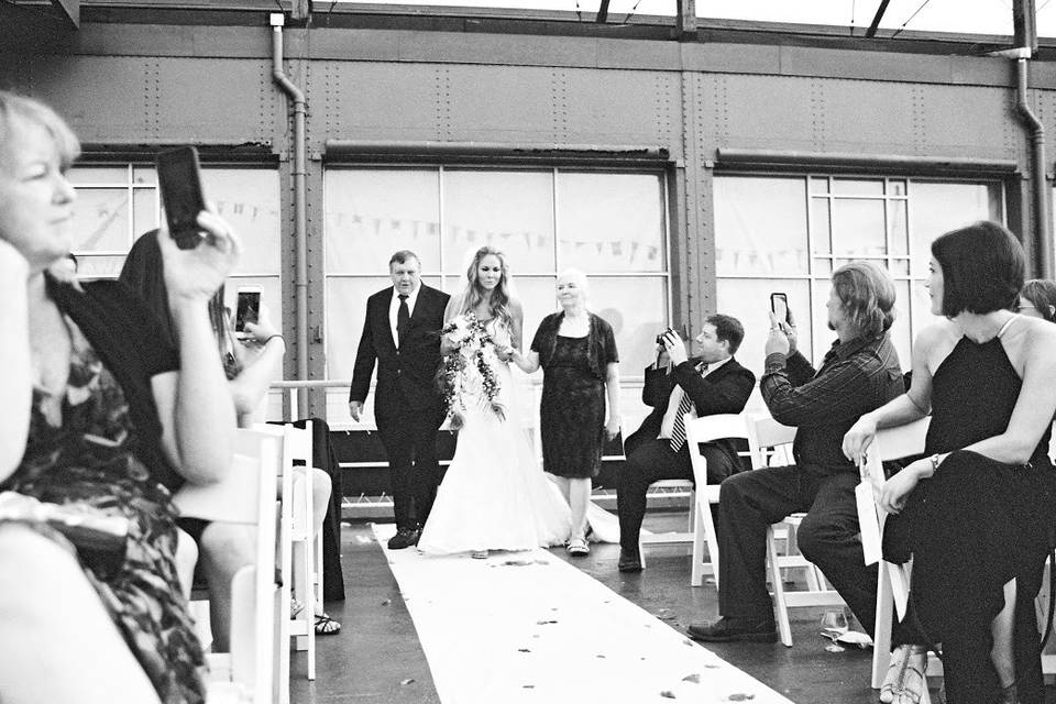 Black and white photo of the aisle