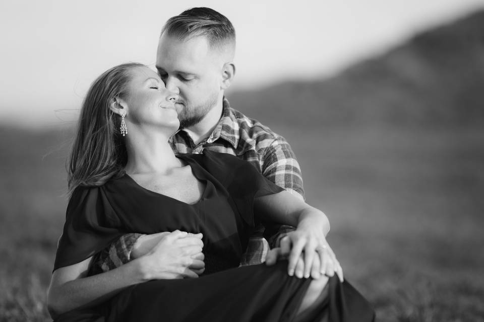 Engaged couple black and white