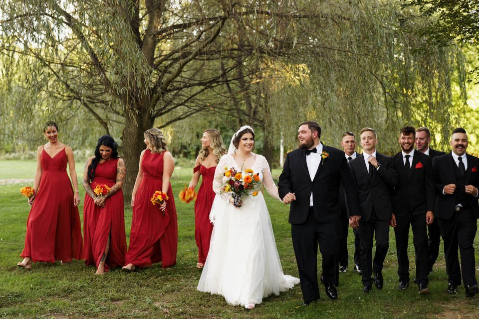 Bridal party walking