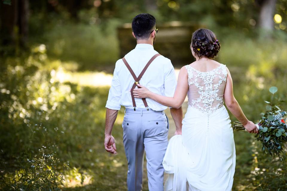 Bride and groom walking