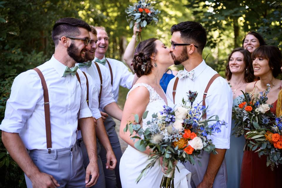 Bridal party cheering