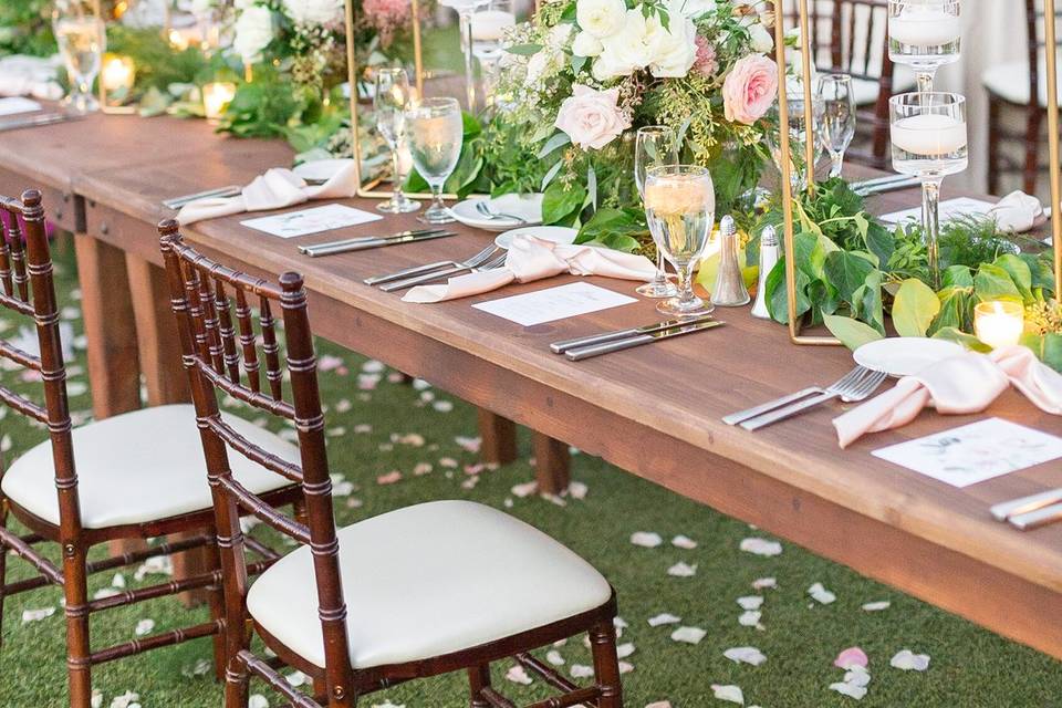 Table setup with flower centerpiece