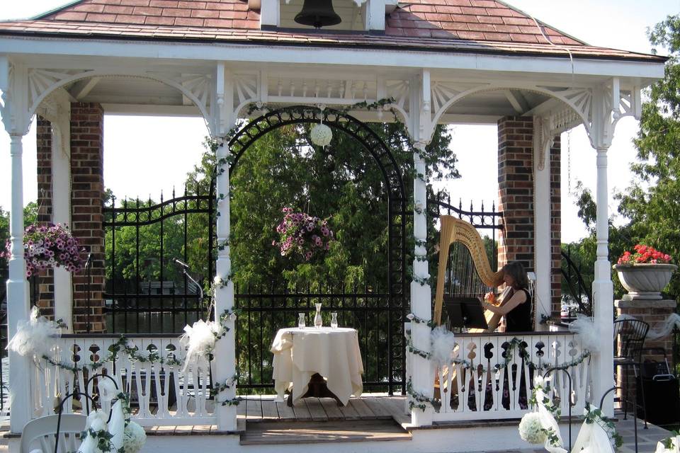 Perfect setting for harp music at the Golden Mast restaurant.