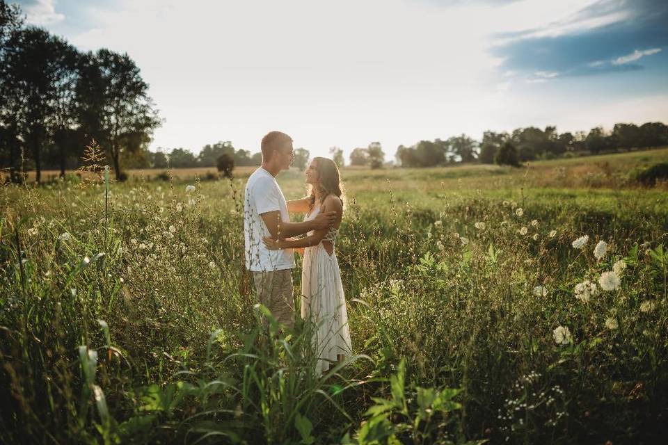 Horse pasture engagement photo