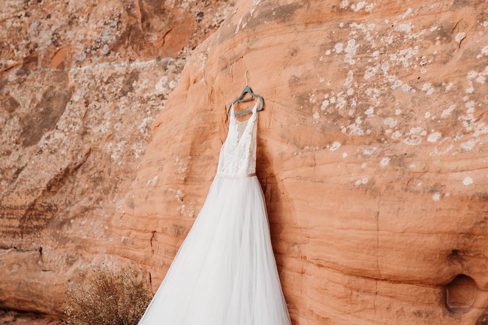 Wedding Dress with Red Rocks