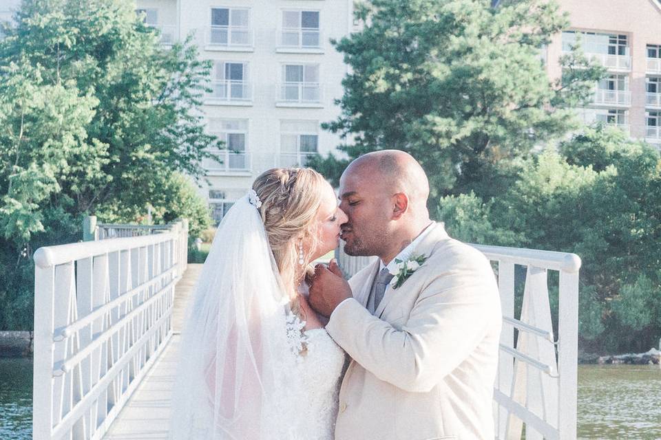 Newlyweds kissing