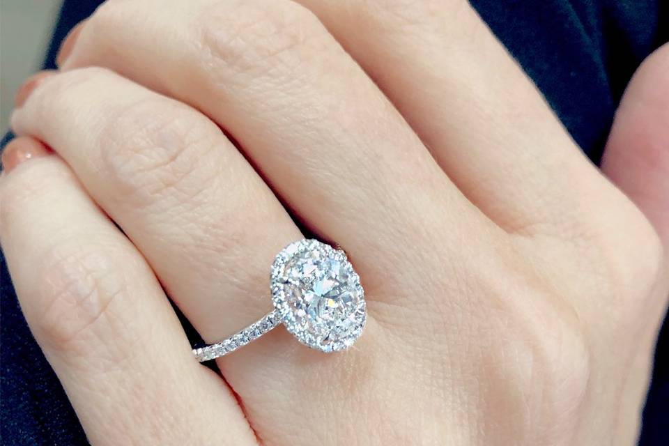 Custom oval halo diamond ring