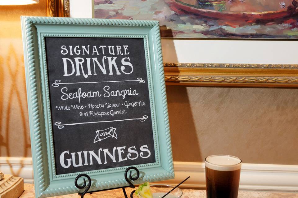 Signature drink chalkboard. Photo by Image Ten Photography.