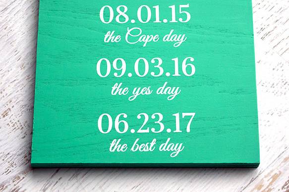 Custom, Hand painted sign in Aqua for a Cape Cod wedding at Wychmere Beach Club in Harwich Port, Massachusetts