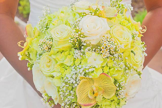 The bride holding her bouquet