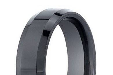 Benchmark Black Seranite Wedding Ring with Polished Beveled Edges | 7mm