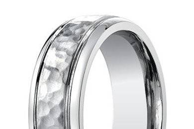 Men's Designer Hammered Titanium Ring with Polished Edges | 7mm