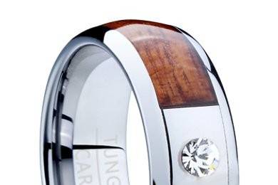 Tungsten Wedding Band for Men with Koa Wood Inlay and CZ