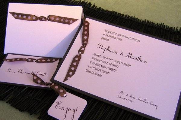 Brown and Pink Dotted Invitation Ensemble