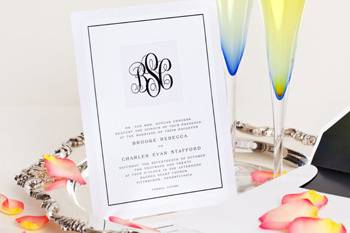 Wedding Style W-5001 is a simply elegant high end layered invitation. Your beautiful monogram is framed by an embossed square.