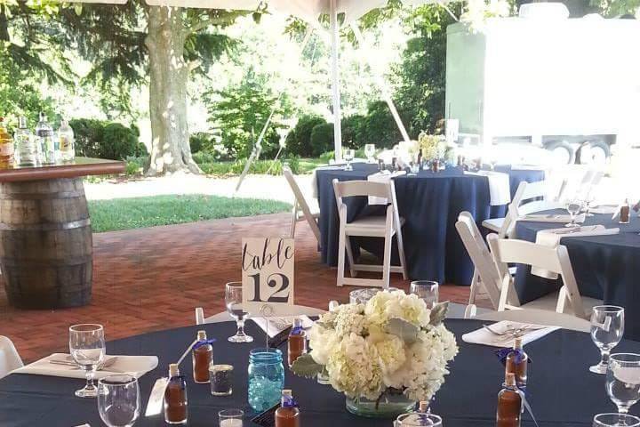 Table set up with floral centerpiece
