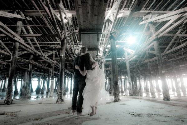 Under the bridge sunset Engagement photography